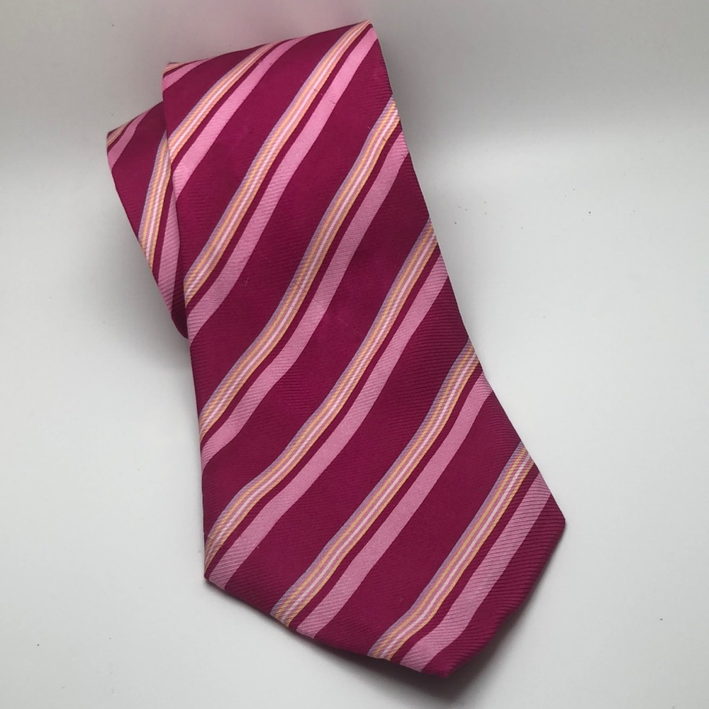 VTG BIJOUX TERNER Genuine Silk Striped Pattern Pink Tie